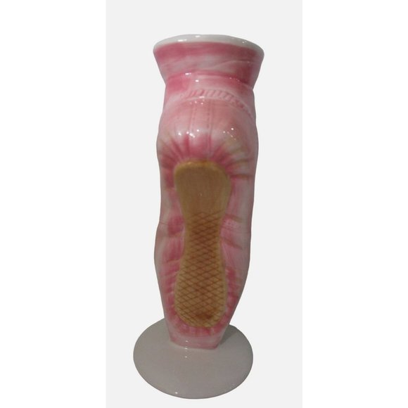 Ballet Slipper Point Shoe En Pointe Vase Pink Red Rose Accent Small Bottom Chip - Picture 2 of 12